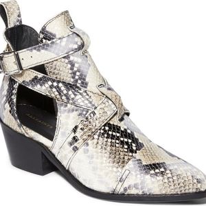 ALL SAINTS NIB DARCY POINTED TOE SNAKE PRINT BOOTIES WITH CUT OUT